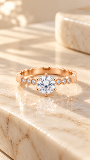 Rose Gold CZ Hexagon Band Solitaire Ring
