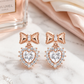 Rose Gold Bow Heart Halo CZ Drop Stud Earrings