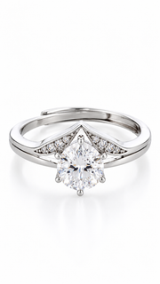 Silver CZ Pear Solitaire Adjustable Ring