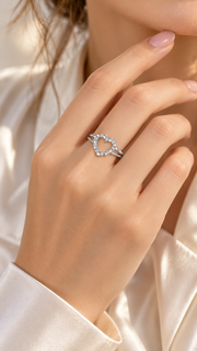 925 Silver CZ Open Heart Adjustable Ring