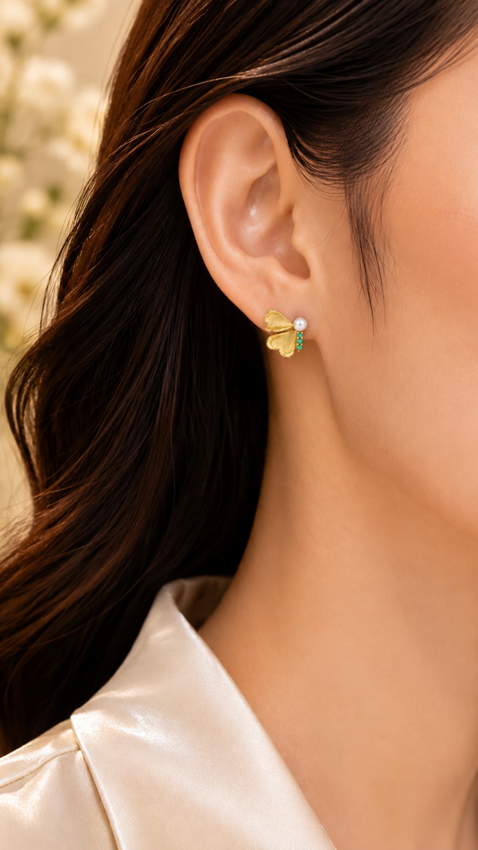 Pearl & Green Butterfly Earrings