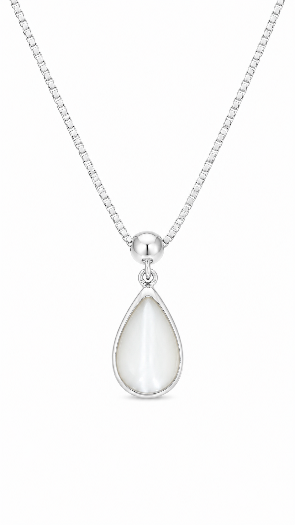 Elegant Silver White Teardrop Pendant Necklace