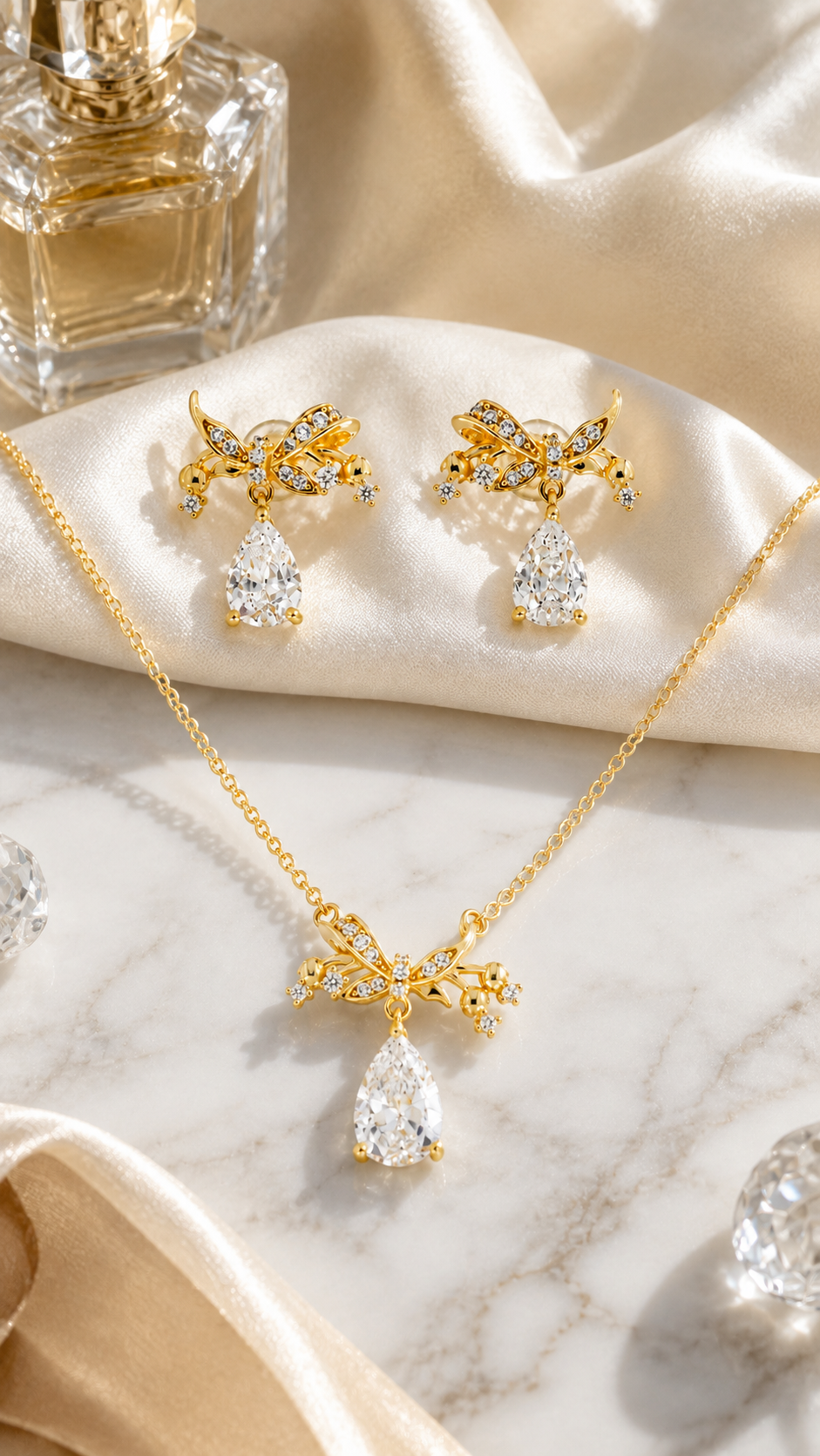 Dragonfly Pear Necklace & Earrings Set
