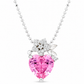Elegant Silver Pink Heart Floral Pendant Necklace
