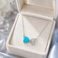 Elegant Silver Blue Heart Bow Pendant Necklace