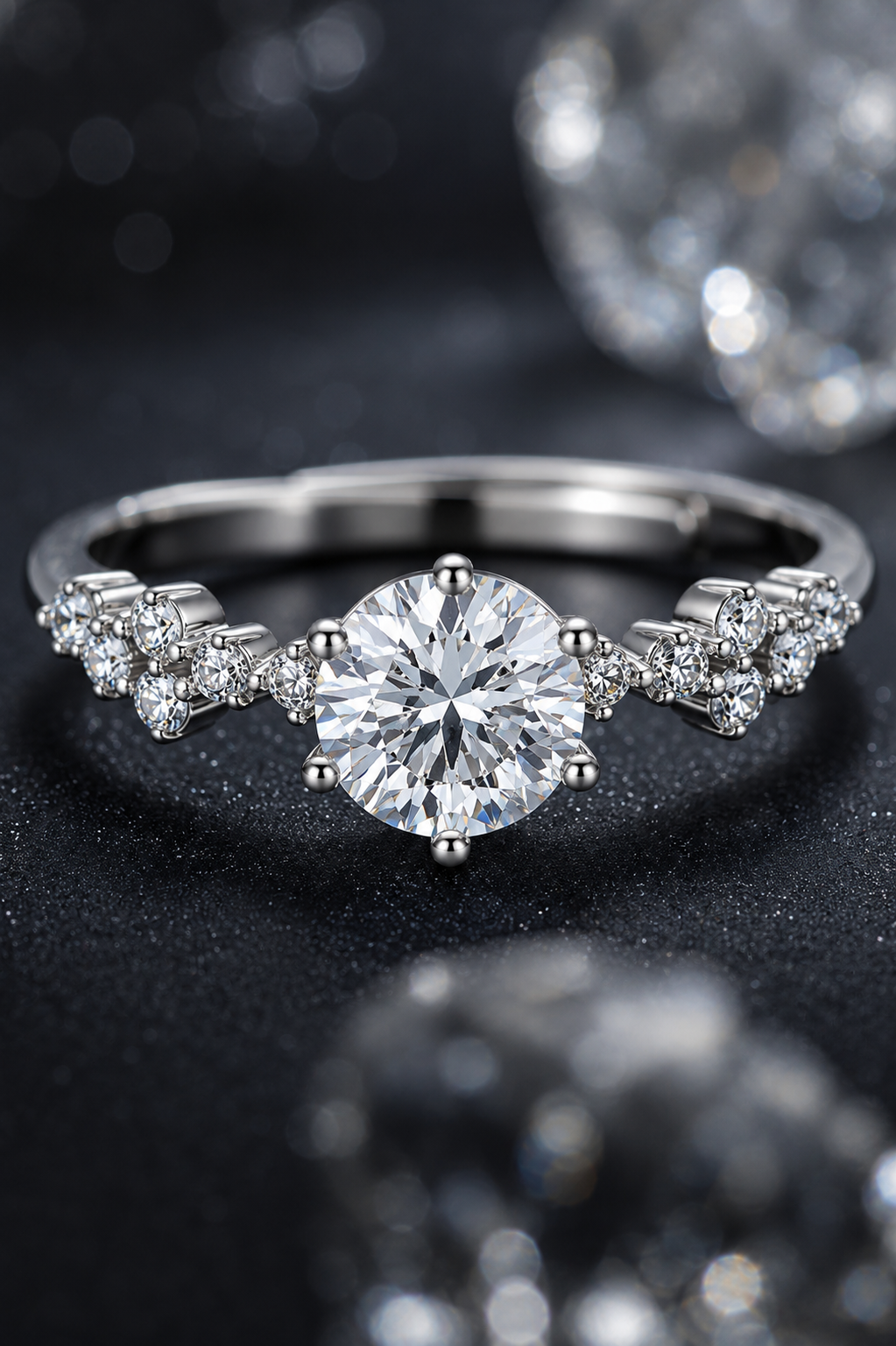 Round Solitaire Floral Adjustable Ring