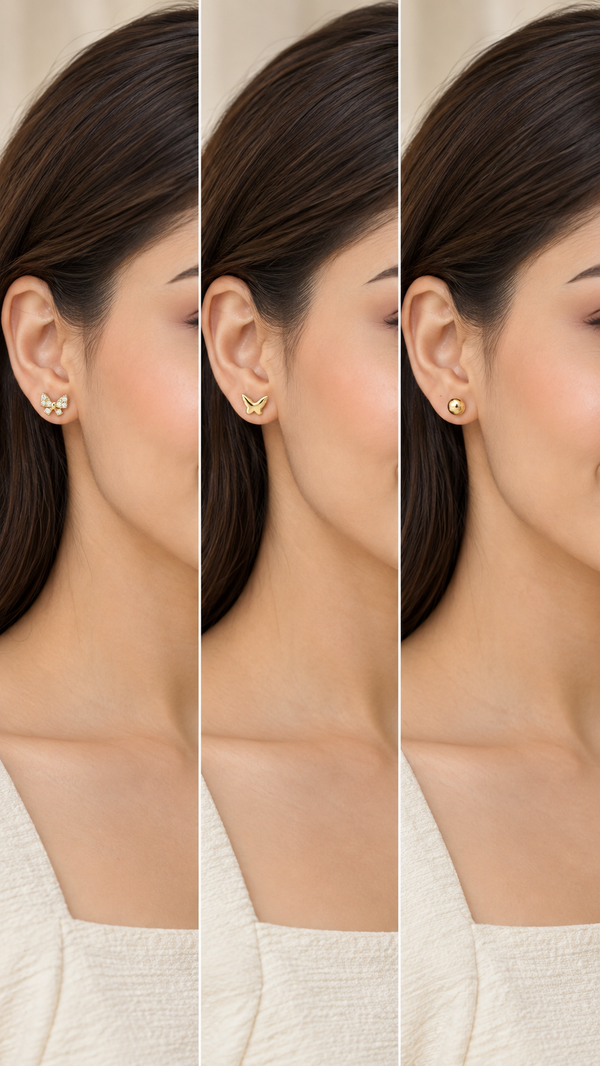 Butterfly & Ball Stud Earrings Set of 3 Pairsated - Aaryahi Silver jewellery product photo