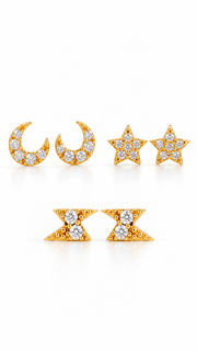Moon, Star Stud Earrings Set - Aaryahi Silver jewellery product photo