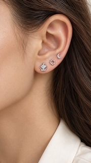 Heart Crown,Sunburst Moon Stud Earrings 3 Pairs - Aaryahi Silver jewellery product photo