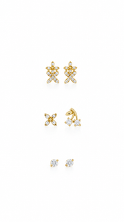 Floral Cluster, Cherry Solitaire Stud Earrings Set - Aaryahi Silver jewellery product photo