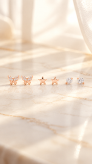 Butterfly, Star & Solitaire Earrings - Aaryahi Silver jewellery product photo