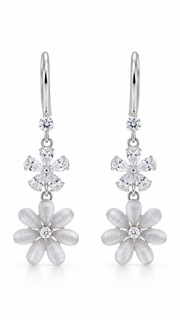 CZ Double Floral Drop Earrings - Aaryahi Silver jewellery product photo