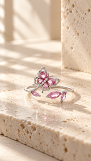 Silver CZ Butterfly Floral Ring