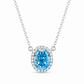 Elegant Silver Oval Blue Halo CZ Pendant Necklace
