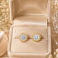 Gold Round CZ Baguette Halo Stud Earrings for Women