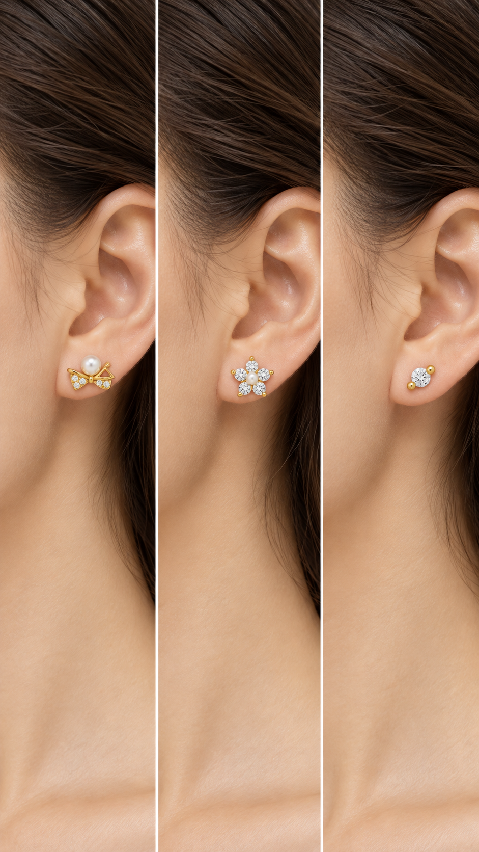 Pearl Bow, Floral Solitaire Earrings Set - Aaryahi Silver jewellery product photo