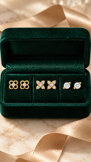 CZ Floral & Solitaire Stud Earrings Set of 3 Pairs - Aaryahi Silver jewellery product photo