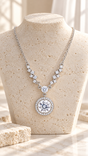 CZ Halo Round Pendant Necklace - Aaryahi Silver jewellery product photo