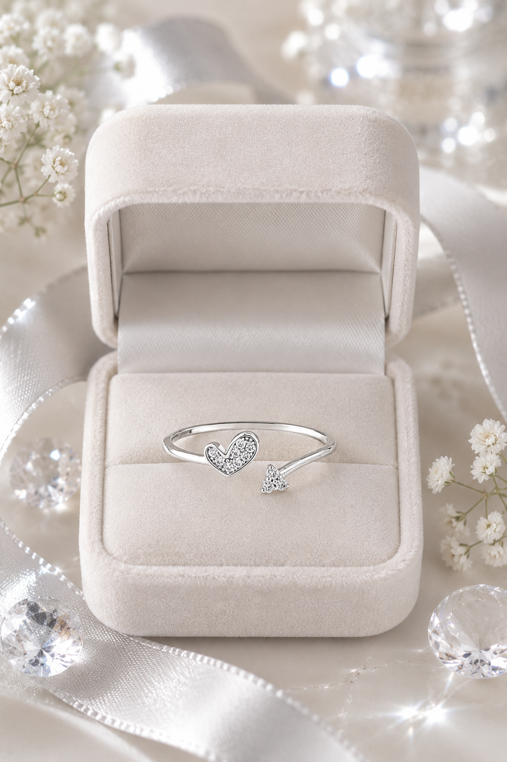 Heart & Butterfly Open Adjustable Ring