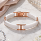 Rose Gold & White Ceramic CZ Bangle Bracelet