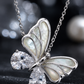 Elegant Silver Butterfly Pearl CZ Pendant Necklace