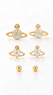 Planet, Heart & Ball Stud Earrings Set - Aaryahi Silver jewellery product photo