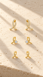 Ribbon, Solitaire Ribbon Plain Ribbon Earrings Set – 3 Pairs - Aaryahi Silver jewellery product photo