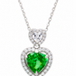Elegant Silver Green Heart Halo Pendant Necklace