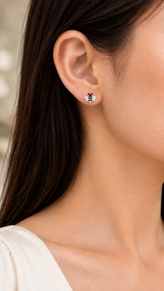 Black White Bee Earrings