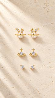 Bunny Pearl Planet, Star Solitaire Earrings Set - Aaryahi Silver jewellery product photo