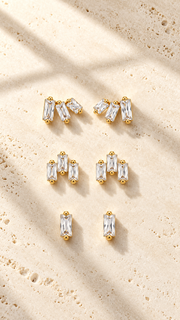 Baguette Cluster & Solitaire Stud Earrings Set - Aaryahi Silver jewellery product photo