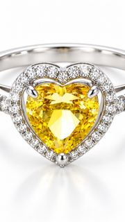 Silver Yellow Heart CZ Halo Ring