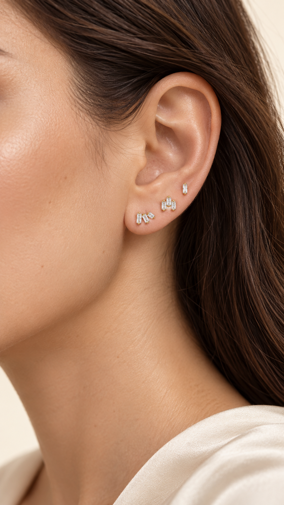 Baguette Cluster & Solitaire Stud Earrings Set - Aaryahi Silver jewellery product photo