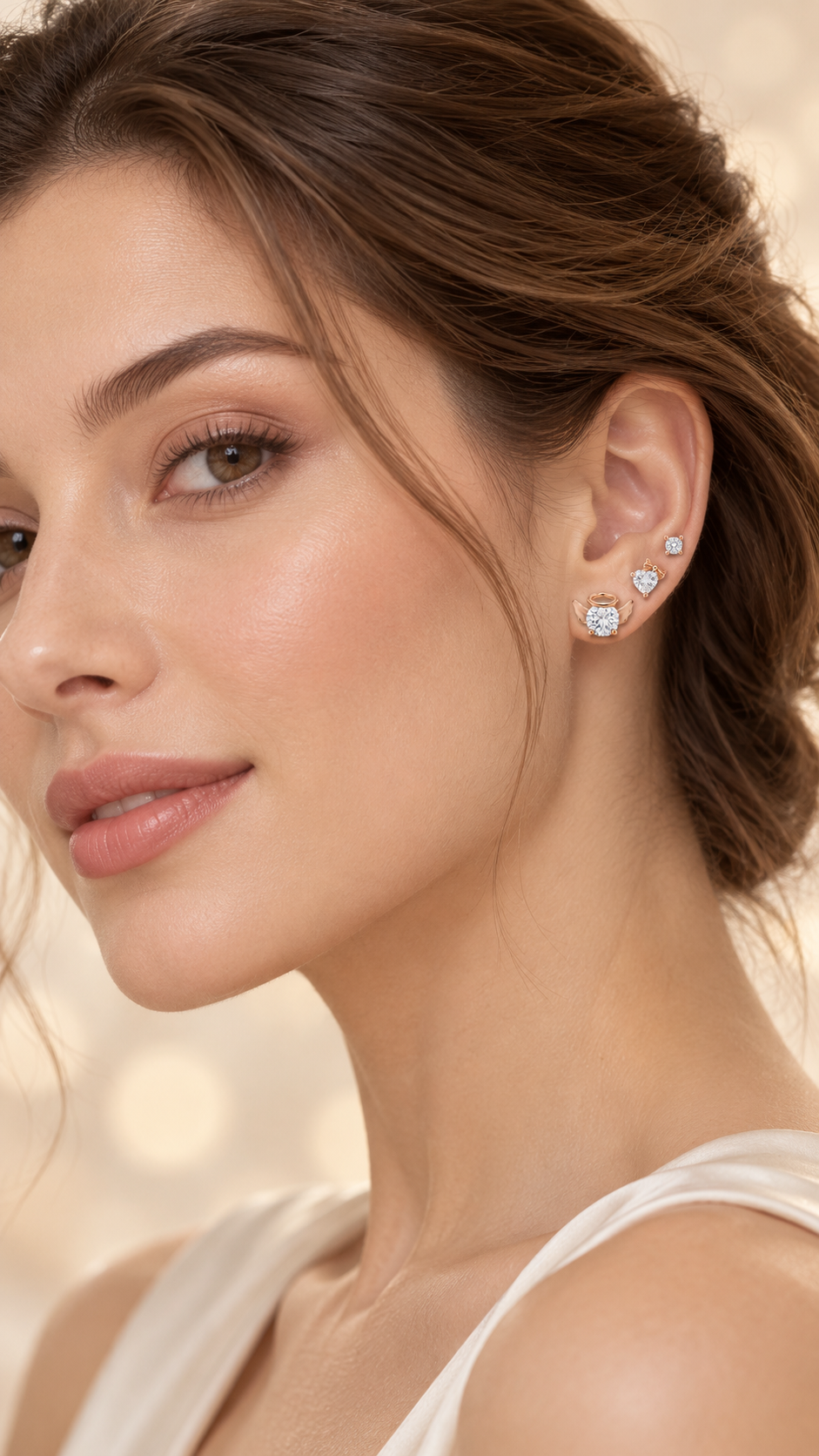 Angel Wings, Bow Heart & Solitaire Stud Earrings Set - Aaryahi Silver jewellery product photo