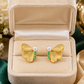 Elegant Gold Pearl & Green CZ Butterfly Stud Earrings