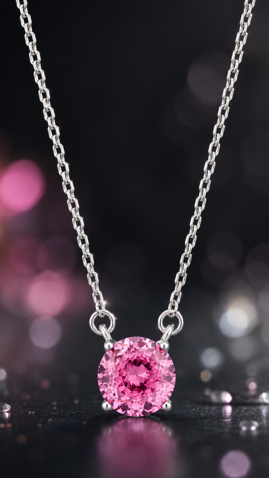 Pink Round-Cut Solitaire Necklace