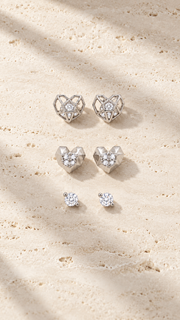 Geometric Heart Heart & Solitaire Earrings Set - Aaryahi Silver jewellery product photo