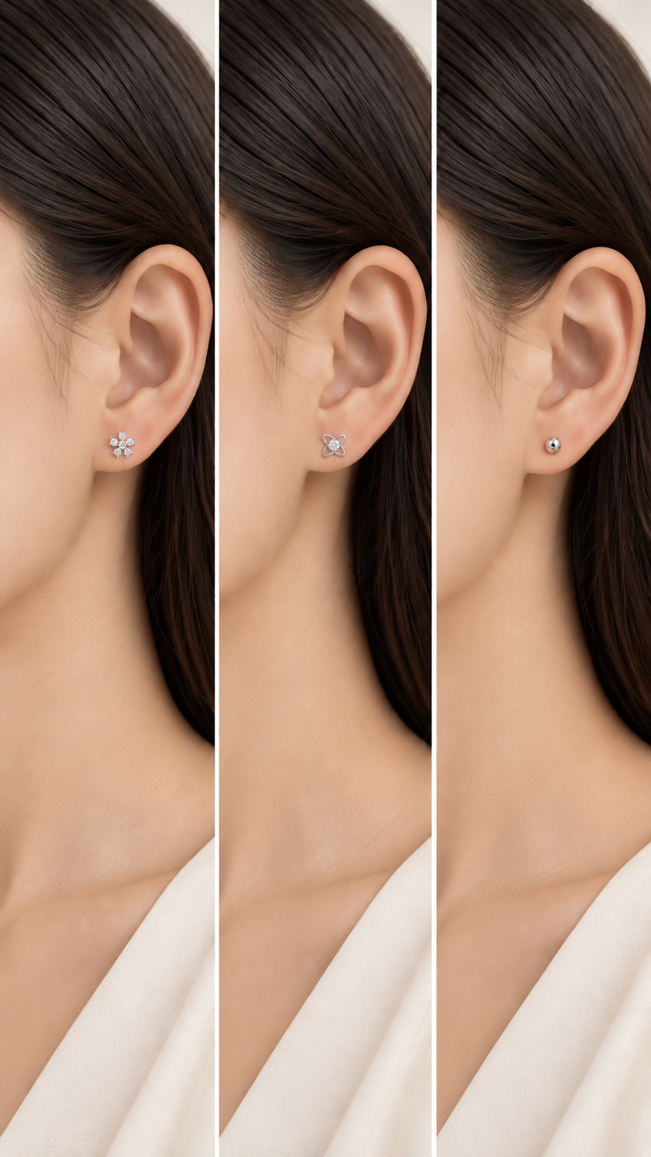 Flower, Clover & Ball Stud Earrings Set - Aaryahi Silver jewellery product photo