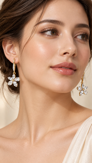 CZ Floral Drop Earrings - Aaryahi Silver jewellery product photo