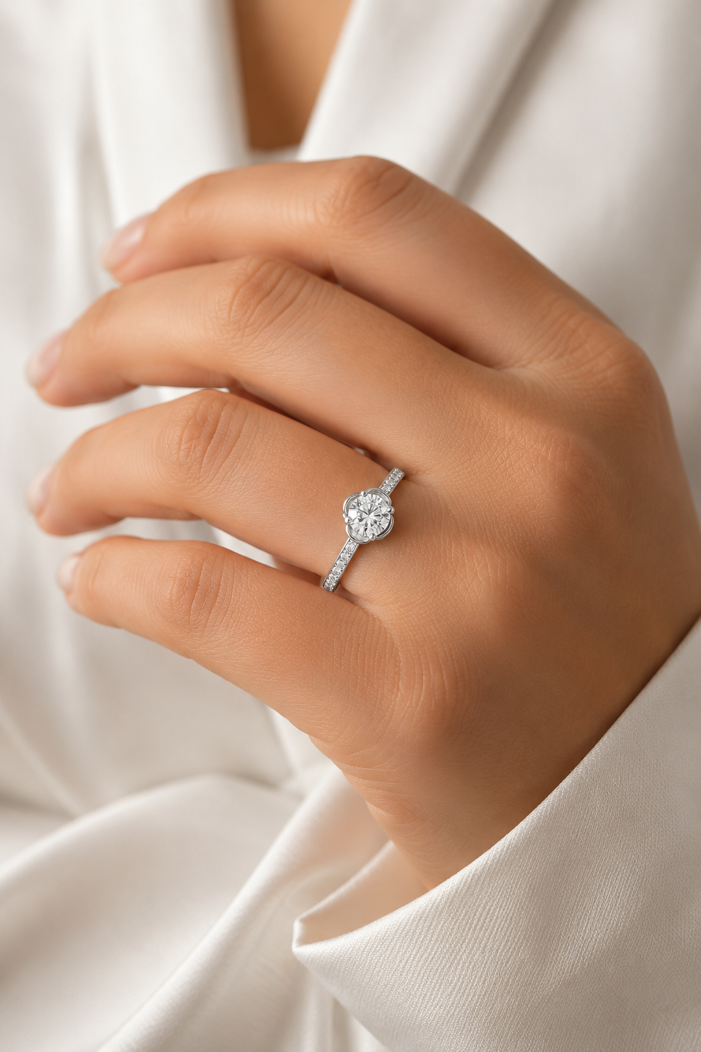 Round Solitaire Flower Ring