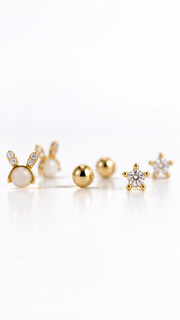 Bunny Pearl, Ball & Star Earrings - Aaryahi Silver jewellery product photo
