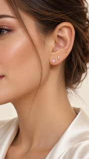 Pink Cat, CZ Star & Ball Stud Earrings Set - Aaryahi Silver jewellery product photo