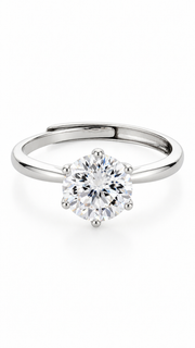 Silver CZ Round Solitaire Adjustable Ring