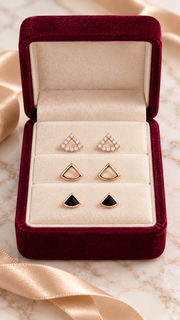 Triangle, Open Triangle Black Enamel Triangle Earrings Set - Aaryahi Silver jewellery product photo
