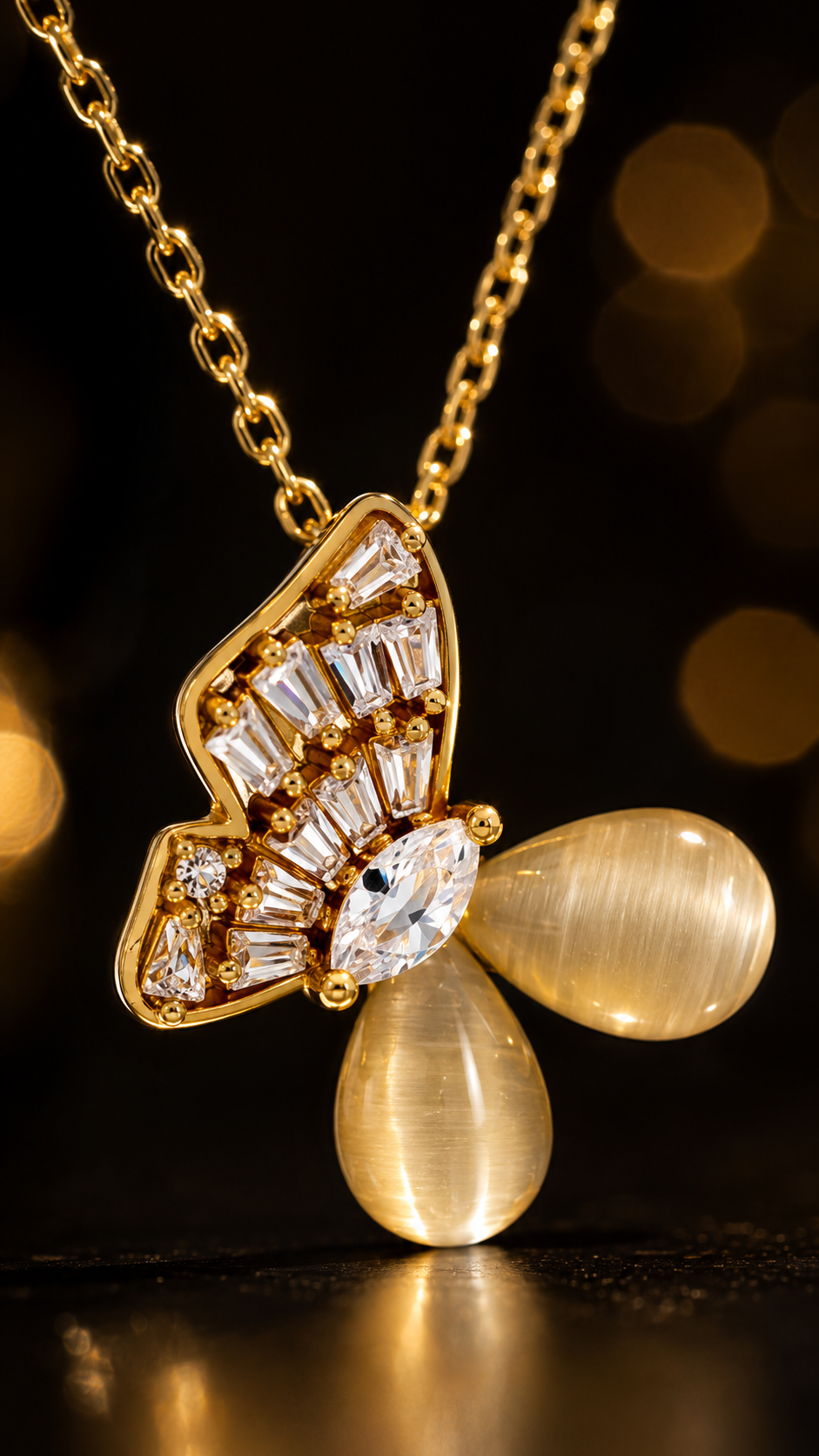 Golden Butterfly Gem Necklace
