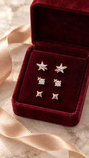 Star, Solitaire Plain Star Stud Earrings Set - Aaryahi Silver jewellery product photo