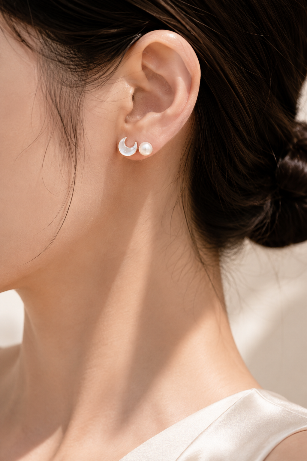 Rose Gold Moon & Star Pearl Stud Earrings
