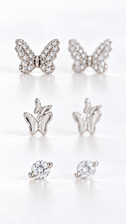 Butterfly, Double Butterfly Solitaire Earrings Set – 3 Pairs - Aaryahi Silver jewellery product photo