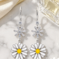 Elegant 925 Sterling Silver Daisy Flower CZ Drop Earrings with White Enamel Petals & Yellow Center for Women
