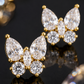 Gold Butterfly Marquise & Round CZ Stud Earrings for Women